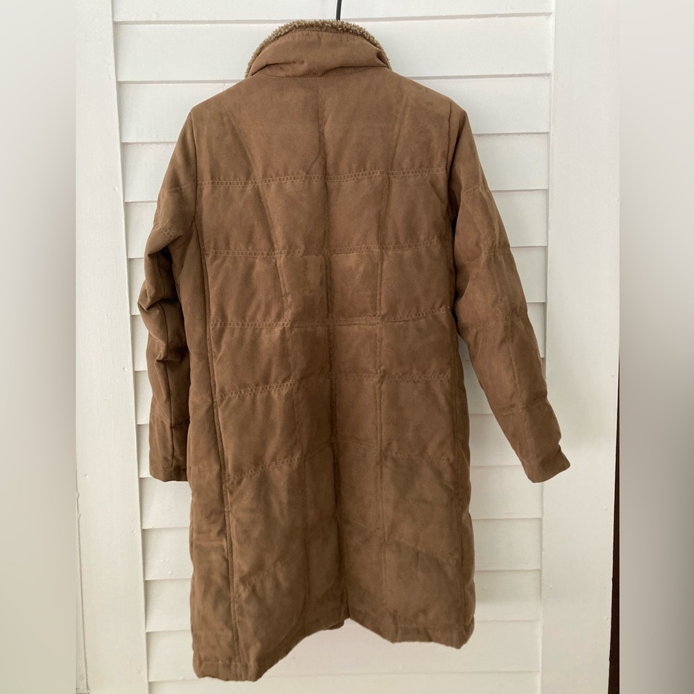 L.L. Bean | Faux Suede Quilted Goose Down Parka Sherpa Collar Size Small Petite - Picture 2 of 10